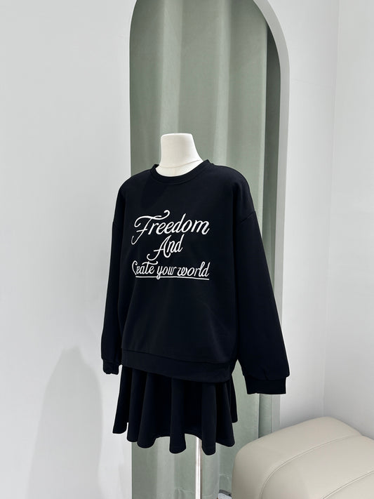 1294|韩系圆领撞色字母刺绣套装