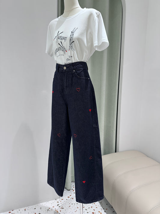 1335|刺绣桃心牛仔裤