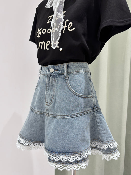 1333|蕾丝牛仔蛋糕裙