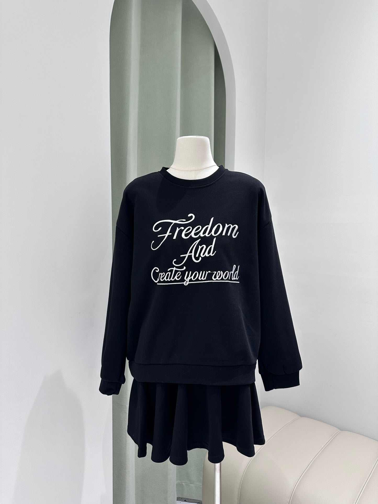 1294｜韩系圆领撞色字母刺绣套装