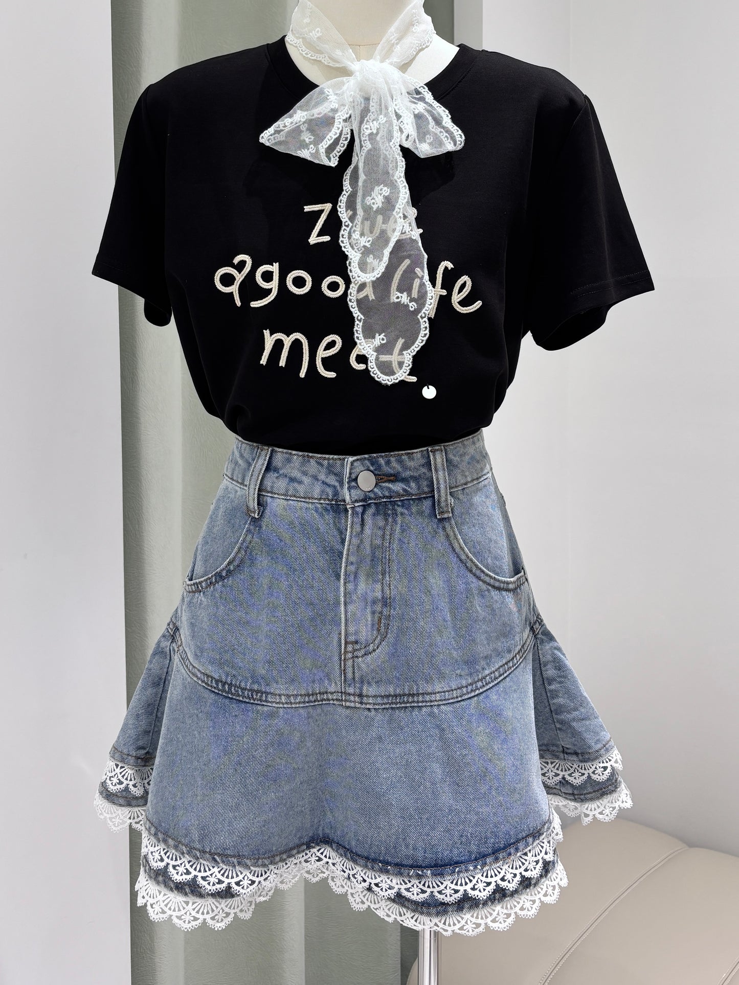 1333｜蕾丝牛仔蛋糕裙